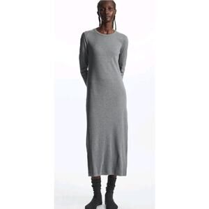 COS gray long sleeve ribbed knit maxi dress cotton blend